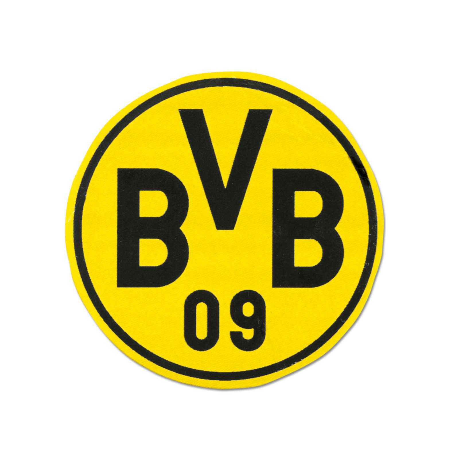 Vorderansicht des runden BVB-Radiergummis in schwarzgelb mit großem BVB-Emblem und der Aufschrift "BVB 09" auf gelbem Hintergrund.