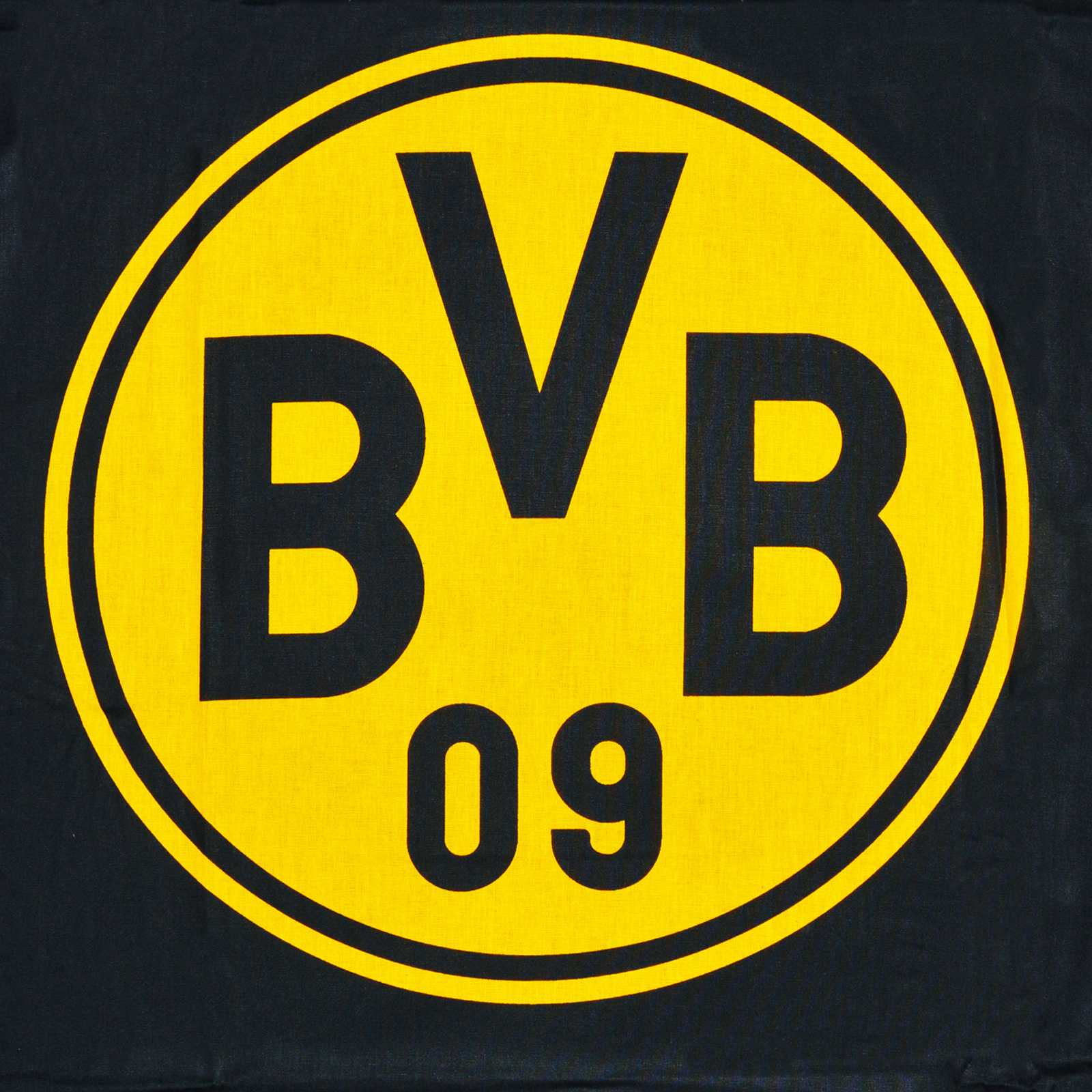 Vorderansicht der BVB-Bettwäsche Südtribüne (135 x 200 cm) in schwarzgelb mit großem BVB-Emblem mittig auf schwarzem Hintergrund.