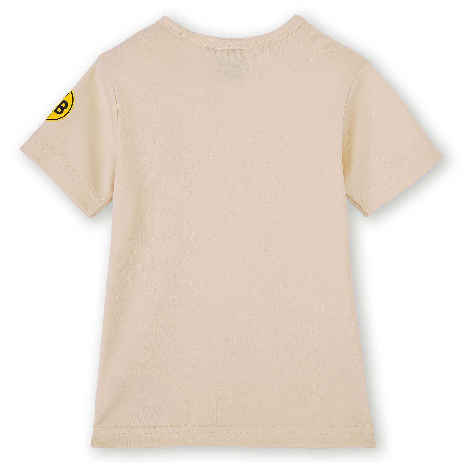 Rückansicht des BVB Baby T-Shirts Save the bees in Beige, mit BVB-Emblem auf dem linken Ärmel. Keine weiteren sichtbaren Details.