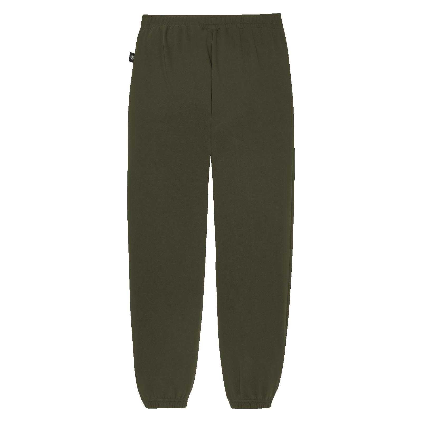 Vorderansicht der olivgrünen BVB Drift Pants Damen mit elastischem Bund und schmal zulaufendem Bein, kleines BVB-Emblem an der Seite sichtbar.