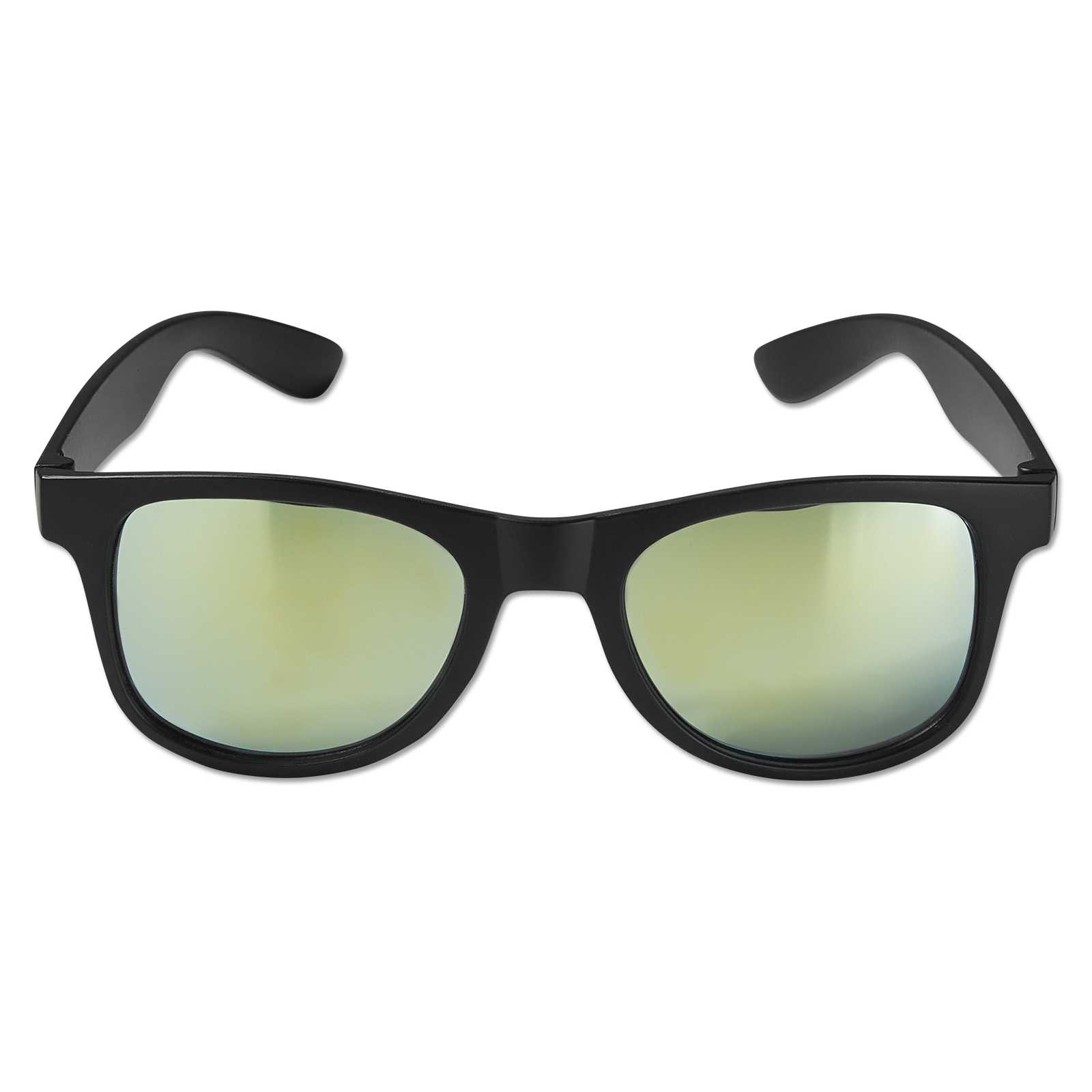 Frontansicht der BVB Fanbrille mit schwarzem Rahmen und verspiegelten Gläsern. Das BVB-Emblem ist nicht sichtbar.