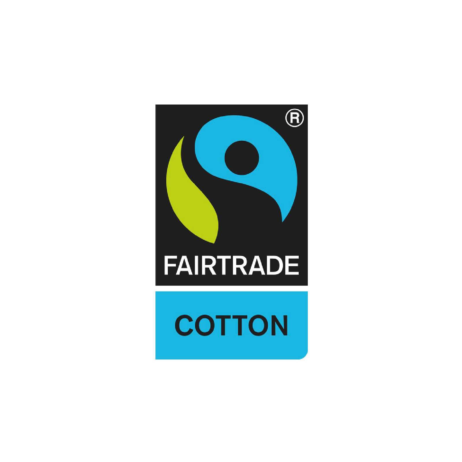 Detailansicht des FAIRTRADE COTTON-Siegels, das auf dem BVB Hoodie black & neon die Verwendung fair gehandelter Baumwolle kennzeichnet.