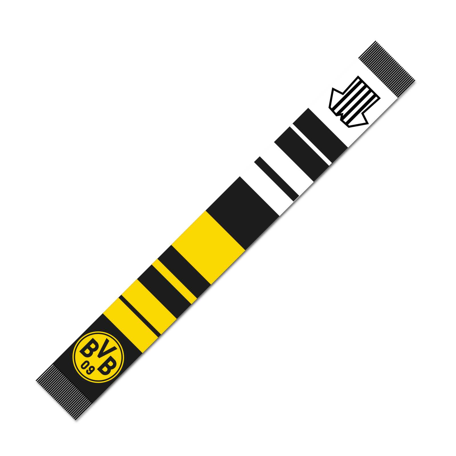 Rückansicht des Begegnungsschals zur Saisoneröffnung gegen Turin mit BVB-Logo und Spieldaten