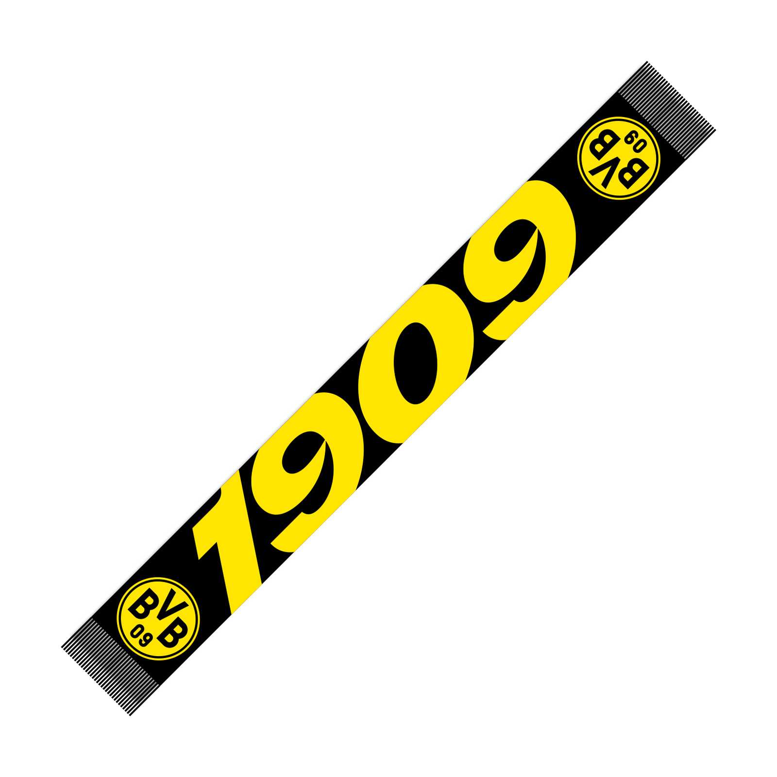 Schwarzer BVB-Schal mit BVB-Emblemen an den Enden und großer 1909-Aufschrift