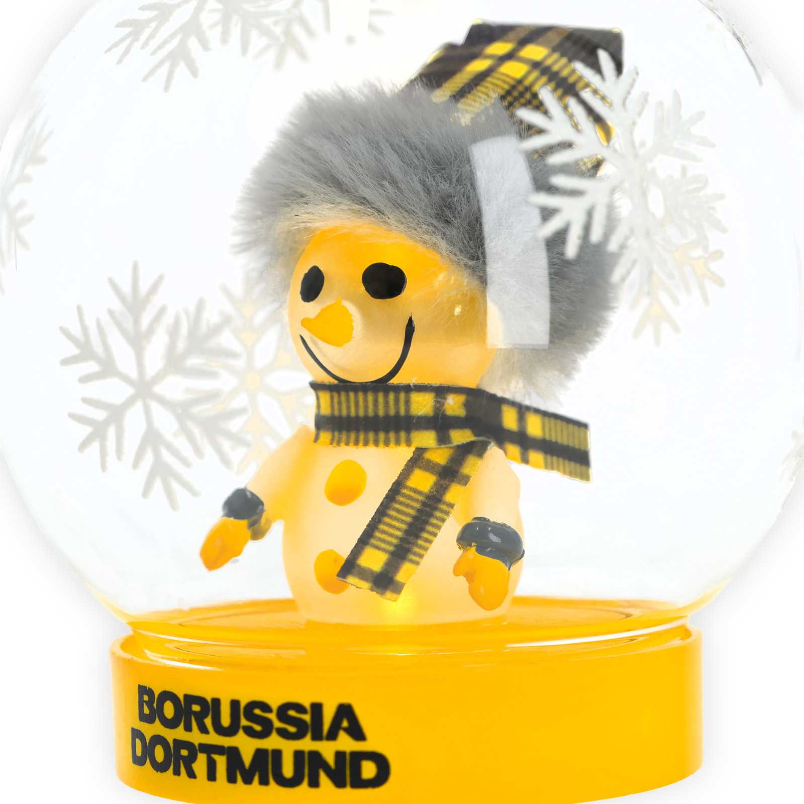 Vorderansicht der Dekokugel mit leuchtendem Schneemann.