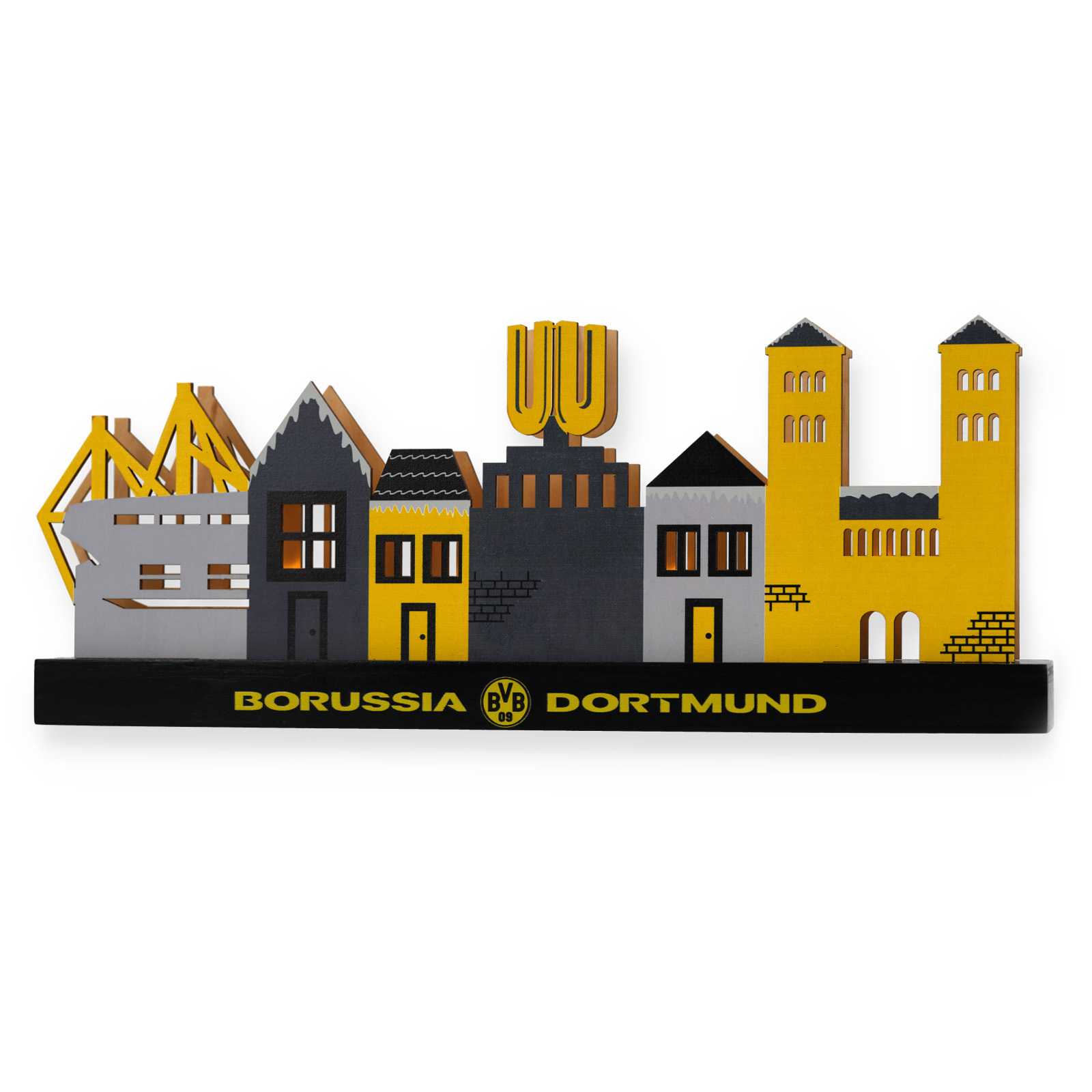 Rückansicht der Dortmunder Skyline als BVB Weihnachtsdorf.