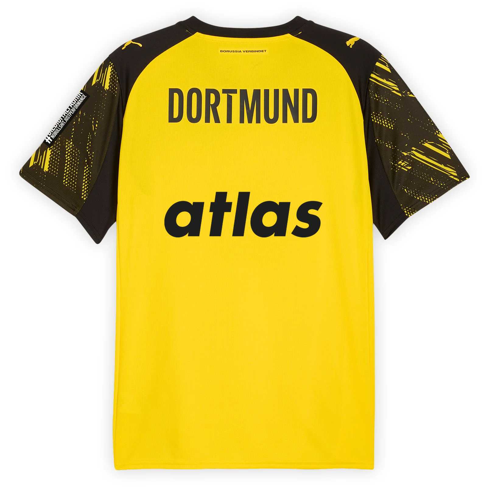 Rückansicht des neuen BVB Heimtrikots 25/26 mit atlas-Sponsor.
