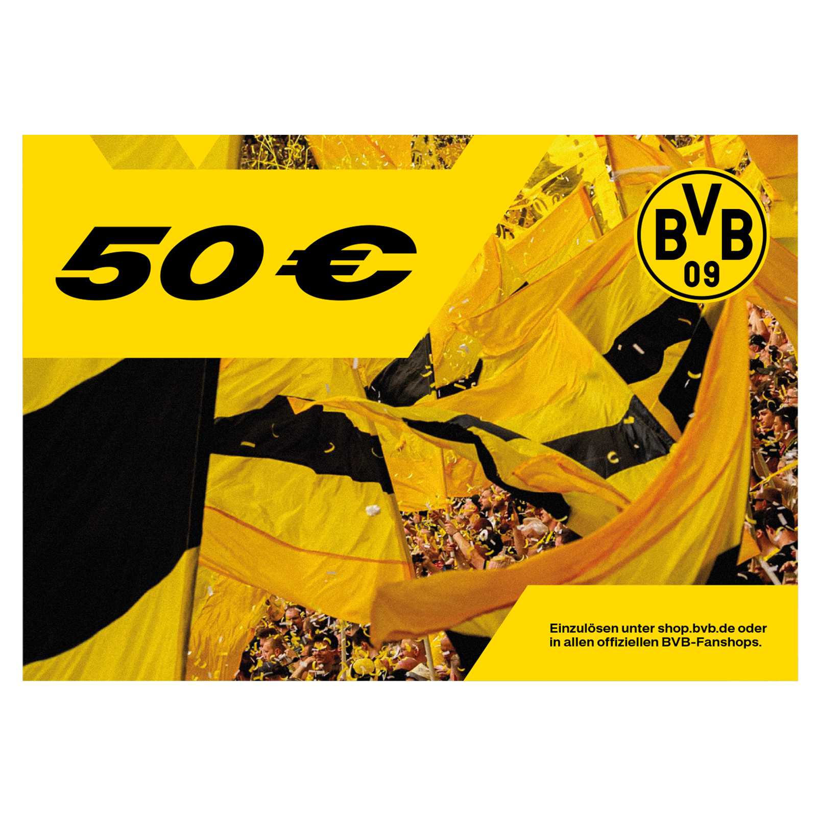 Der 50 Euro Gutschein mit schwarzgelbem Motiv