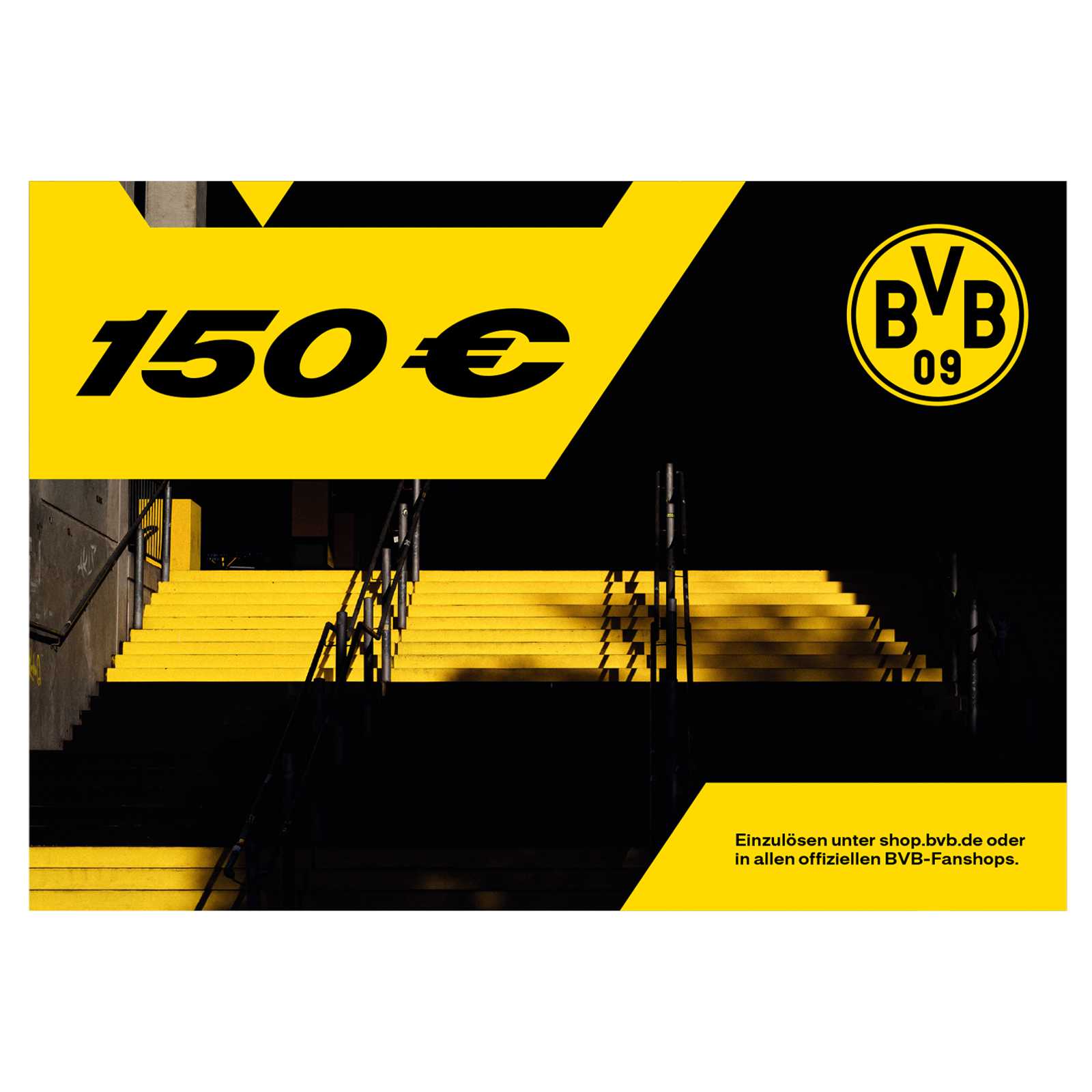 Der 150 Euro Gutschein mit schwarzgelbem Motiv