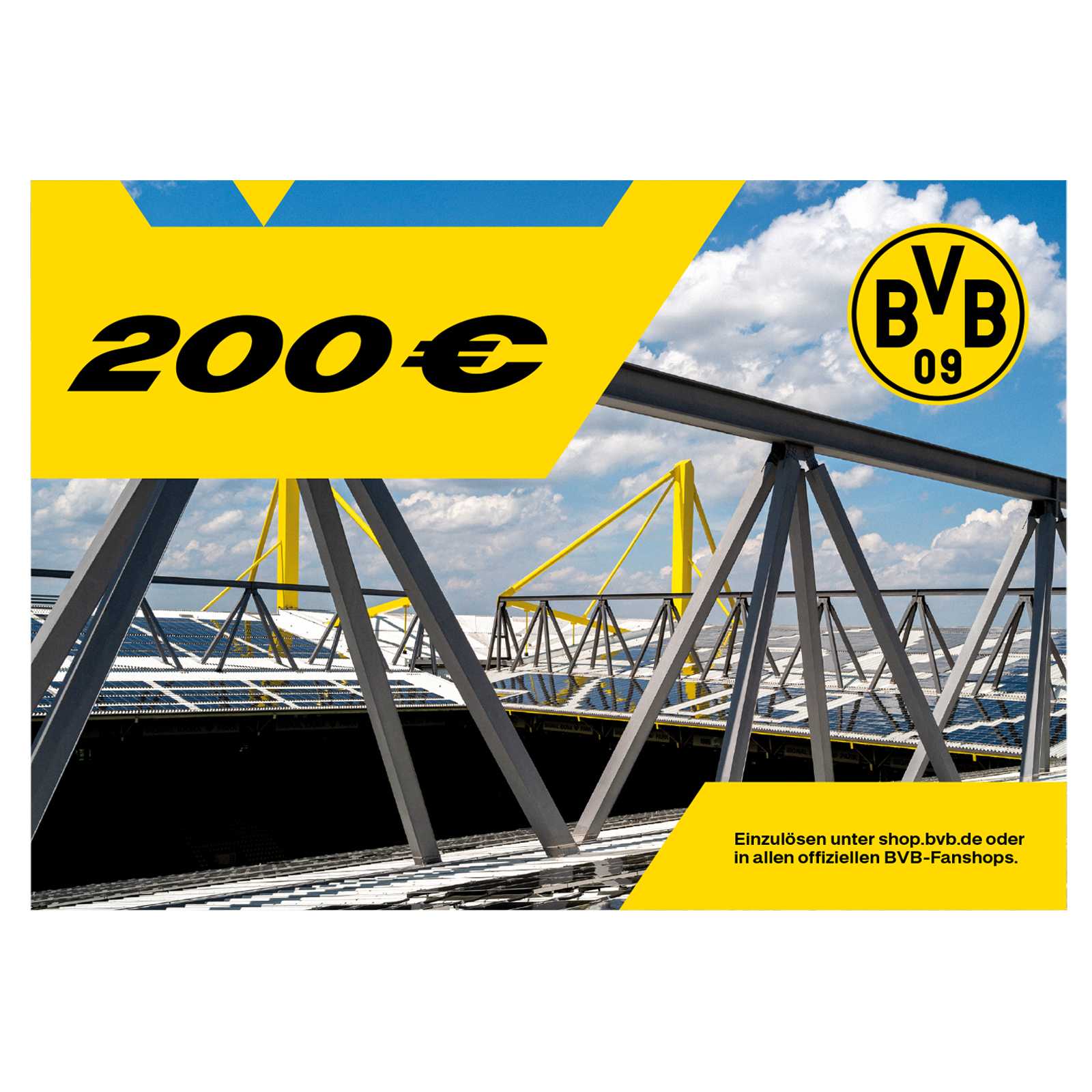 Der 200 Euro Gutschein mit schwarzgelbem Motiv