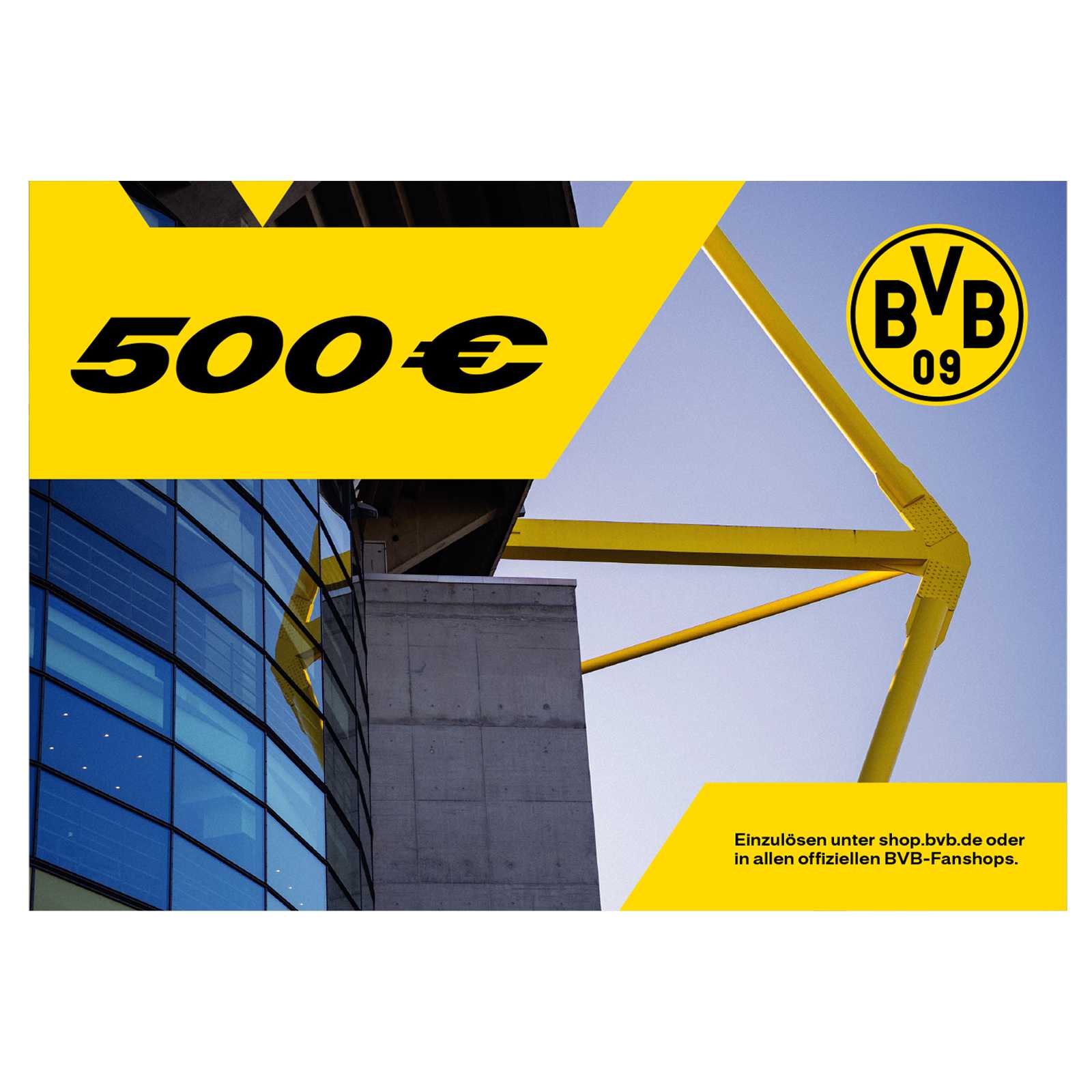 Der 500 Euro Gutschein mit schwarzgelbem Motiv