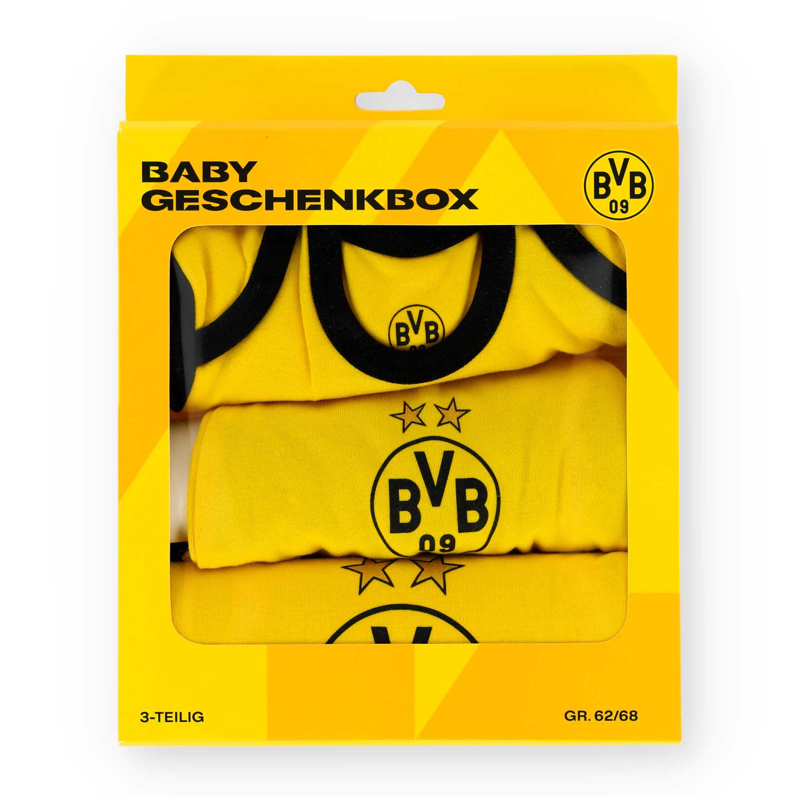 Das Baby-Set in der schwarzgelben Verpackung