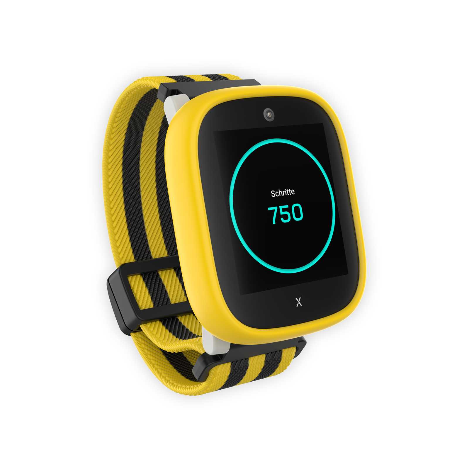 Ansicht der Smartwatch, auf der der Schrittzähler mit 750 gezählten Schritten auf dem Display zu sehen ist.