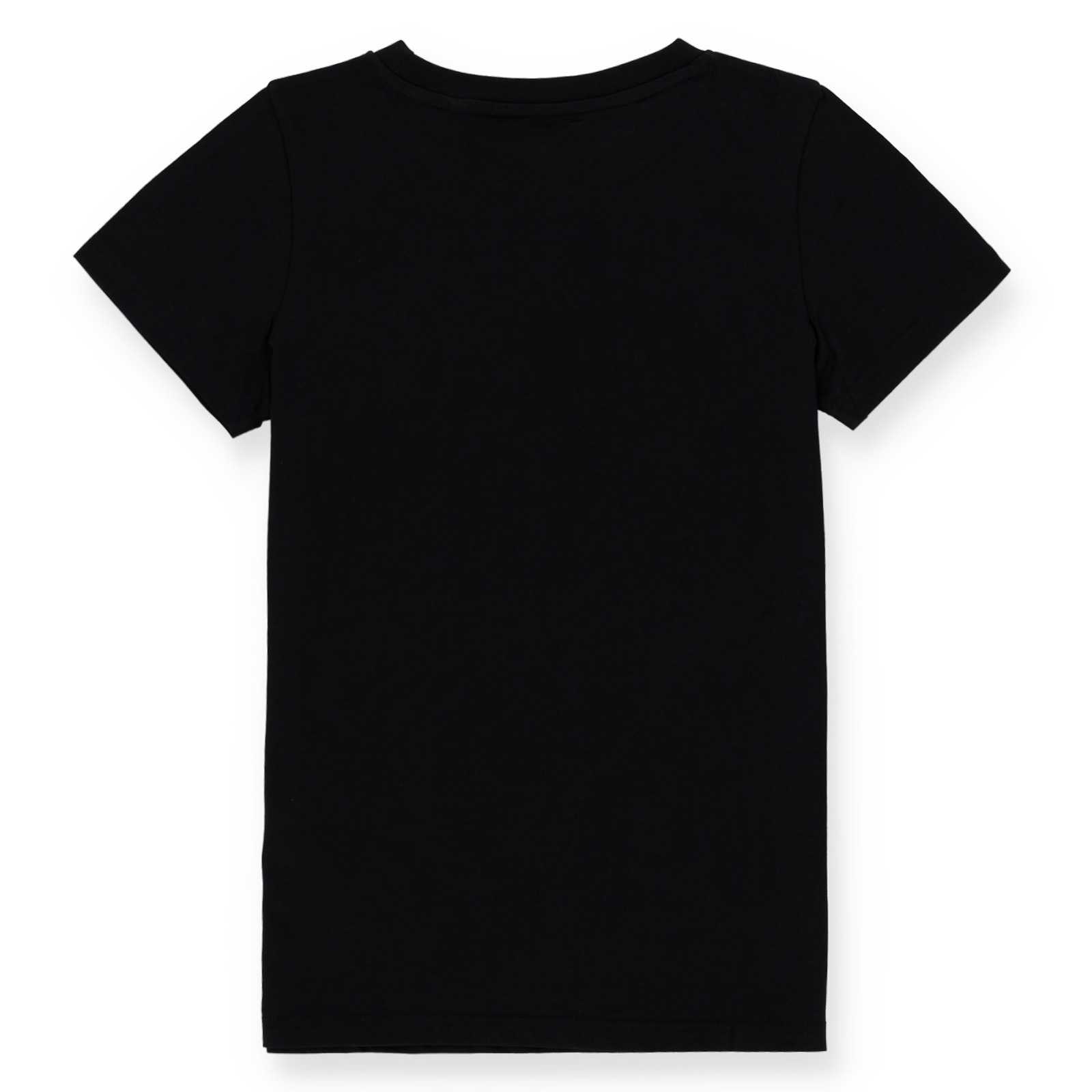 Die Rückansicht des schwarzen Frauen-Shirts