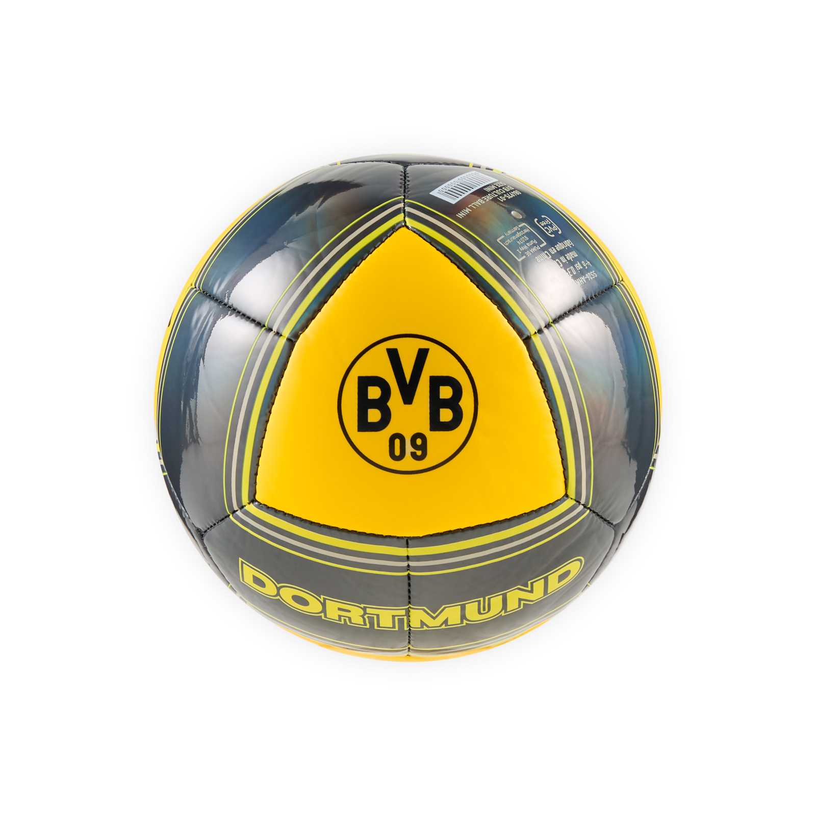 Schwarzer Ball mit gelben Details und BVB-Logo.