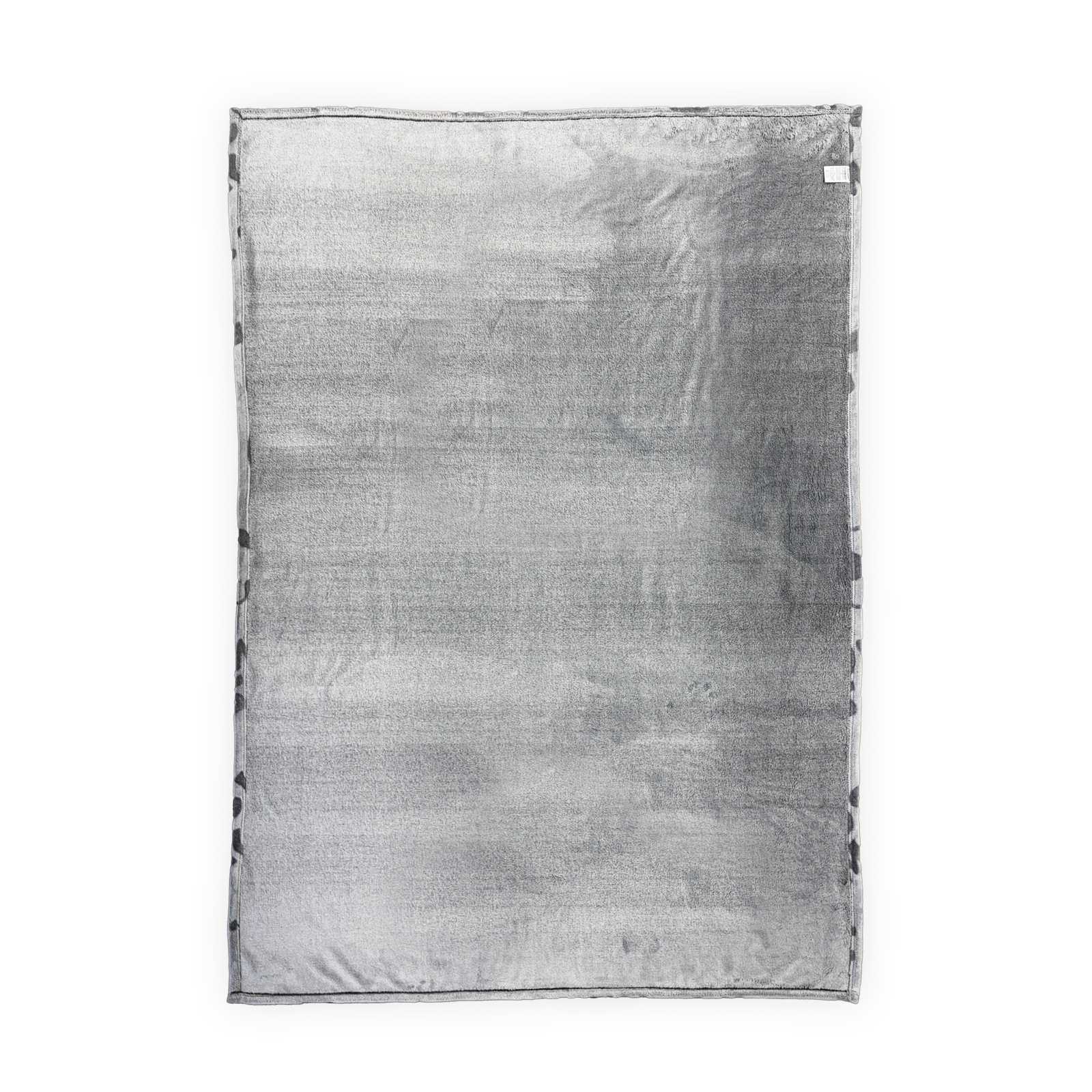 Untere Seite der grauen Fleecedecke ohne Motive.