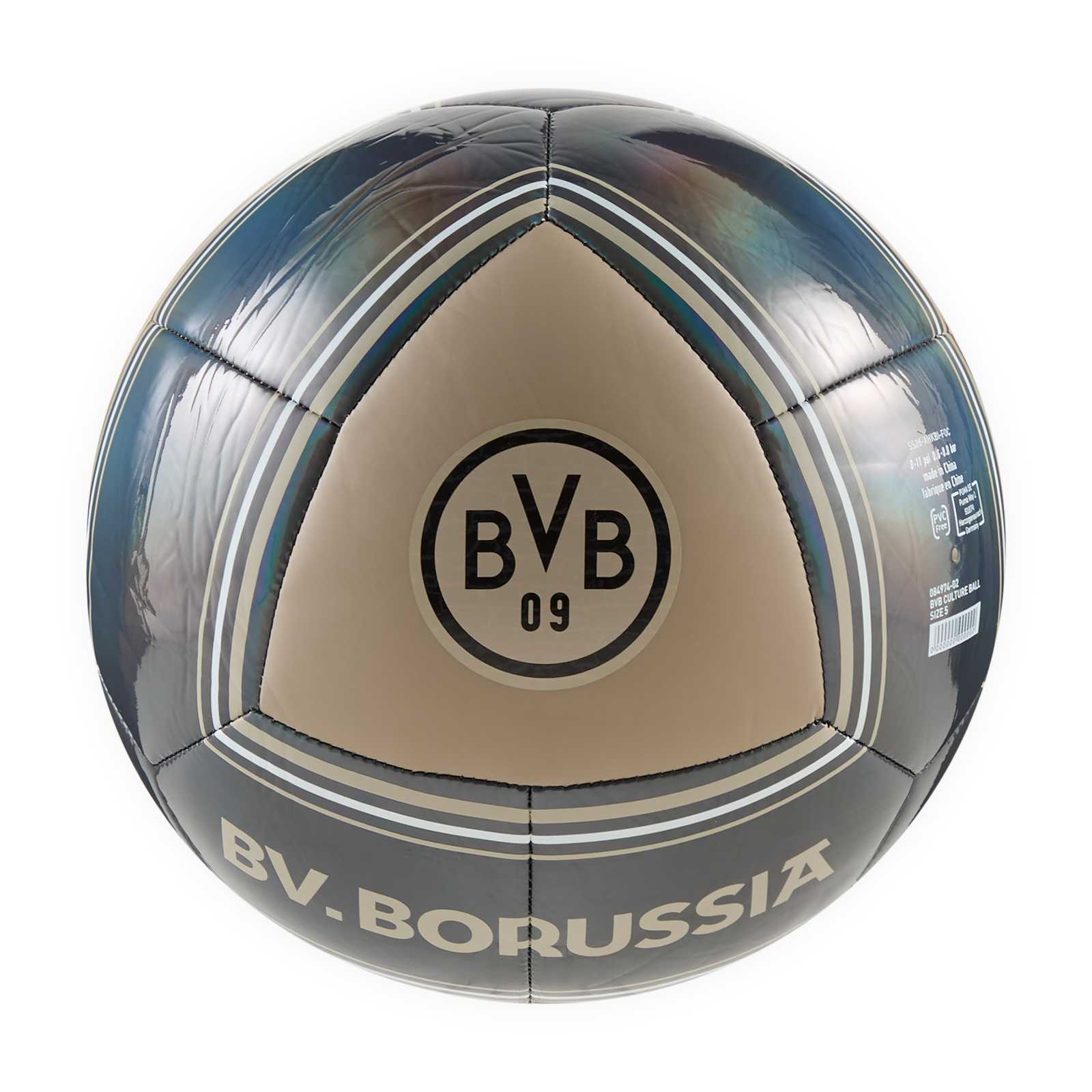 Fußball in beige und Silber mit Retro-BVB-Logo und BV.Borussia Aufschrift.