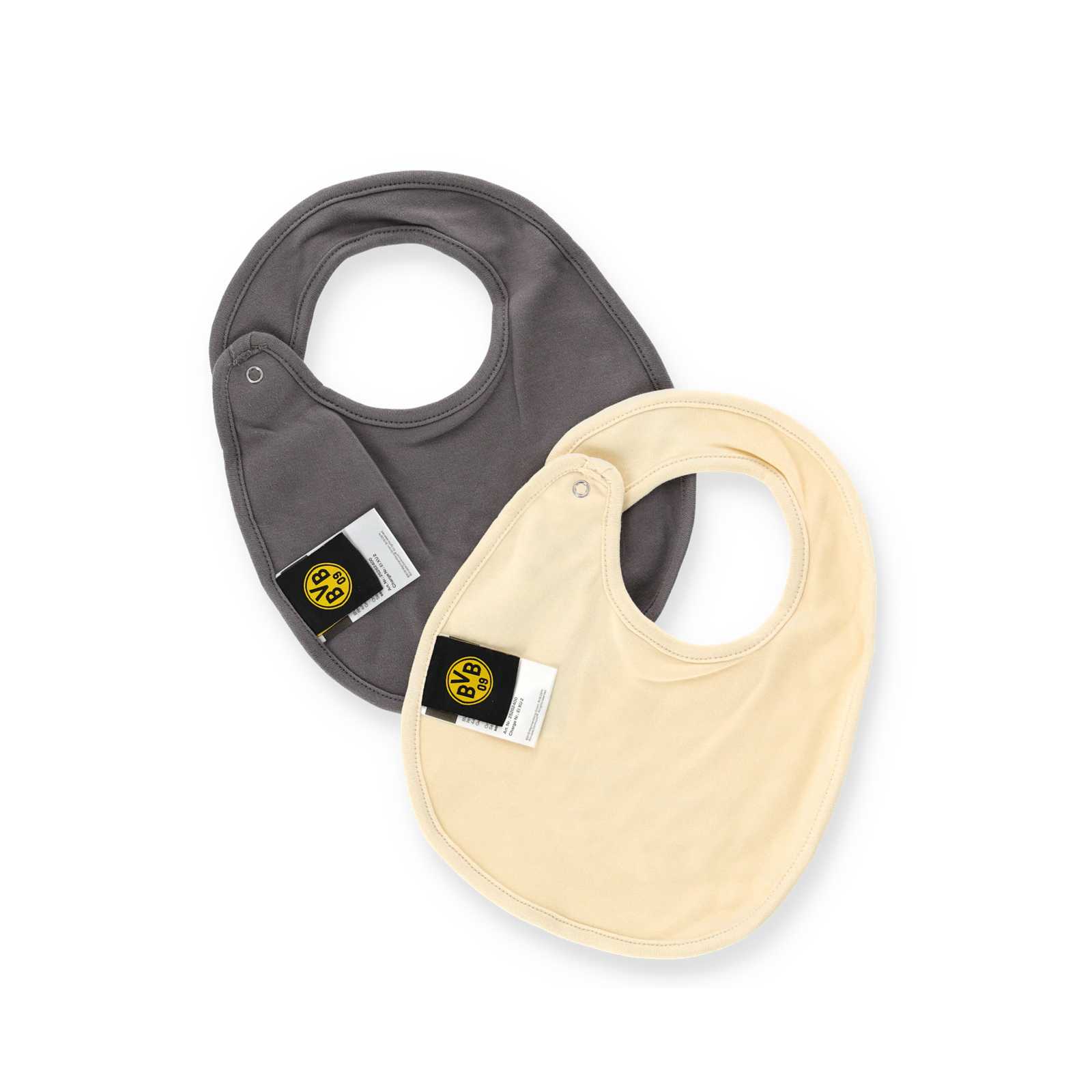 Rückansicht der BVB-Lätzchen in grau und beige.