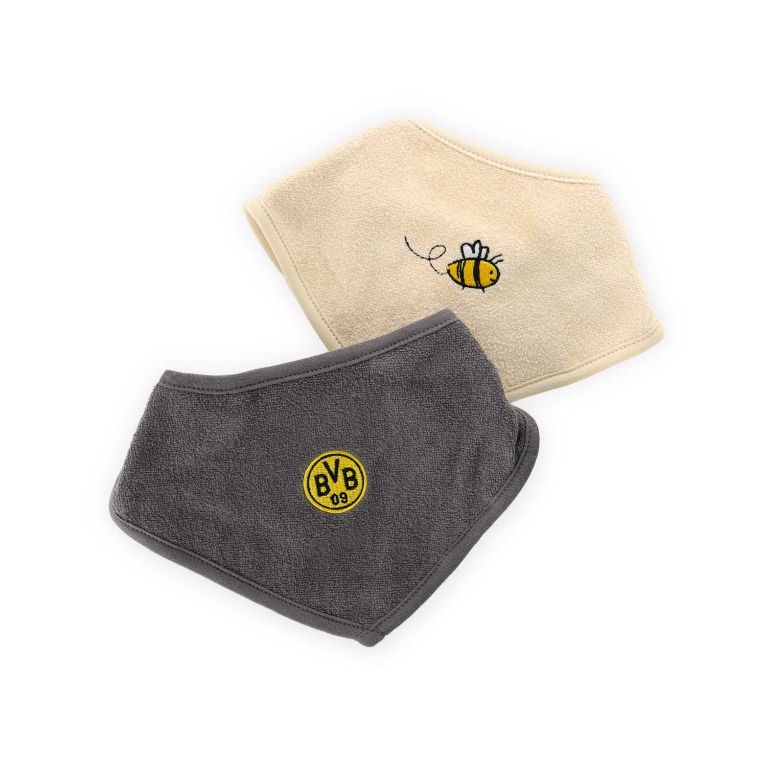 Vorderansicht der beiden Dreieckstücher die aufeinander liegen. Das eine ist beige und das andere dunkel grau.