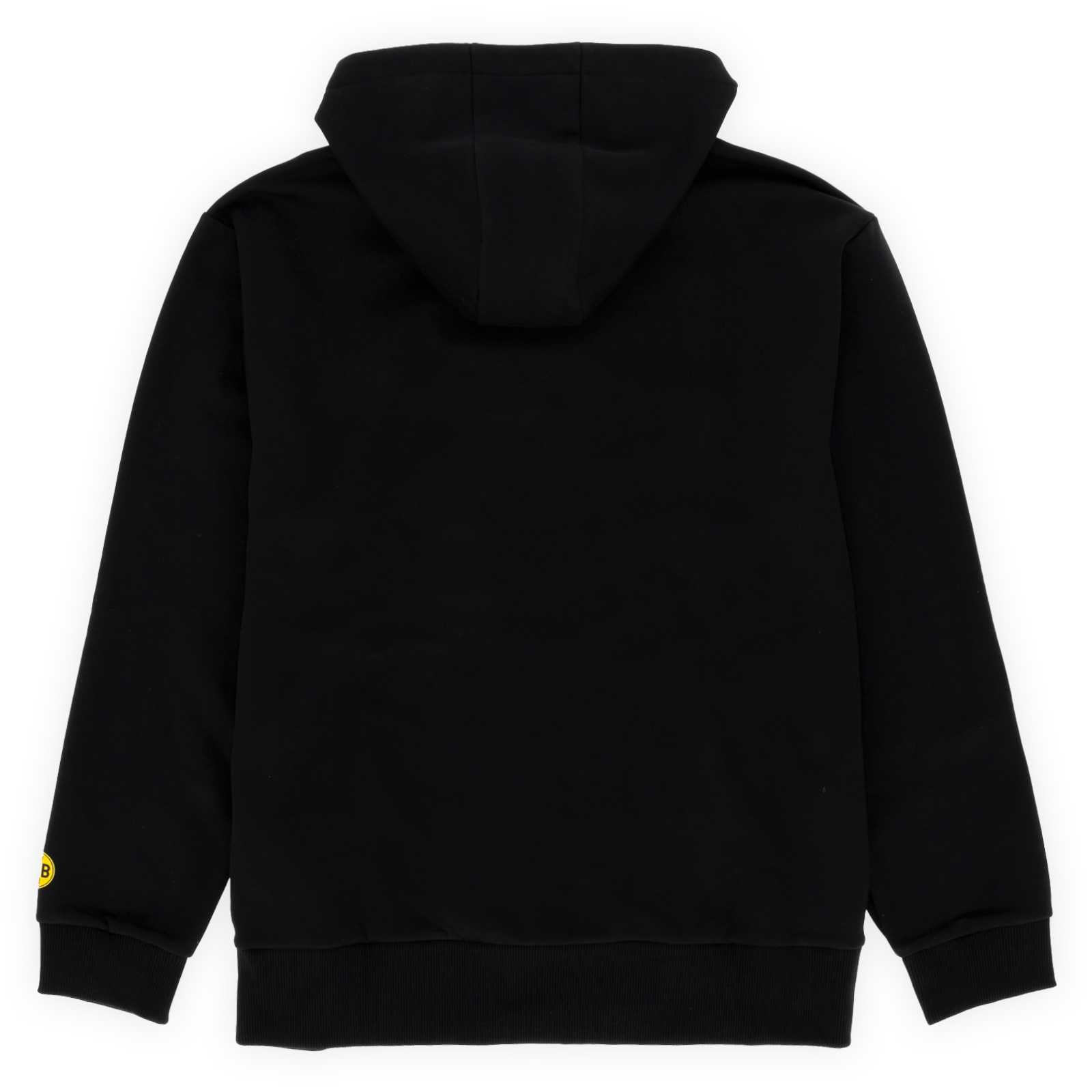 Die Rückansicht des schwarzen Hoodies