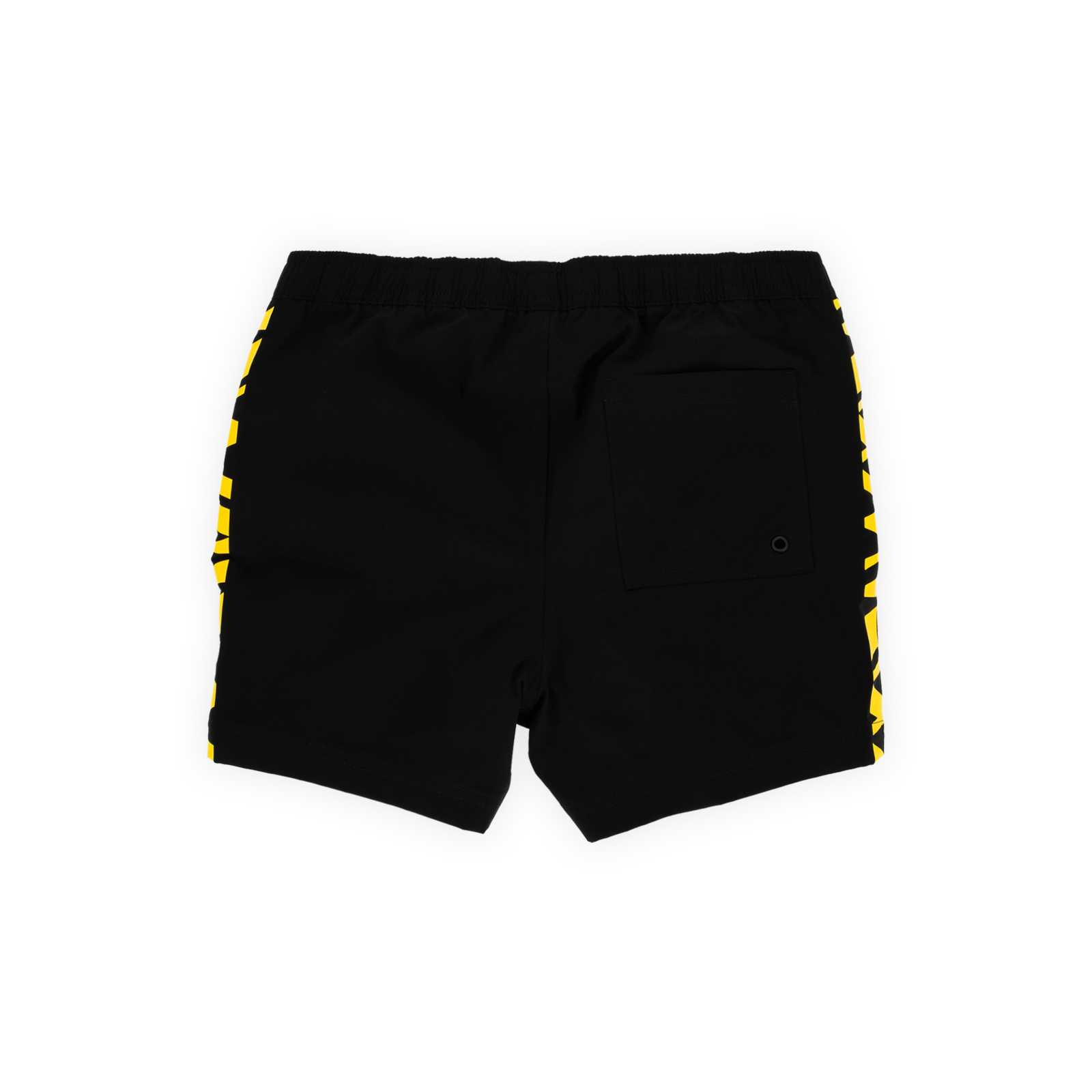 Die Rückansicht der schwarzen Badehose