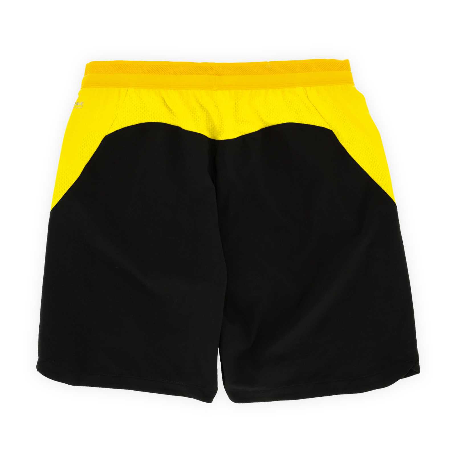 Die Rückansicht der schwarzen Trikothose mit gelbem Bund.